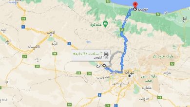 فاصله کرج تا نوشهر با نقشه