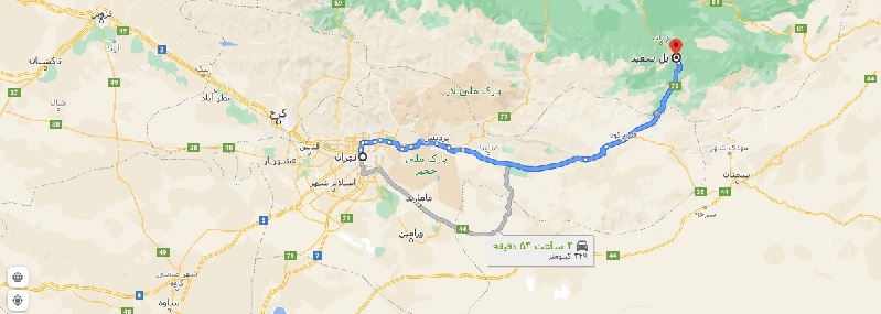 فاصله تهران تا پل سفید با نقشه
