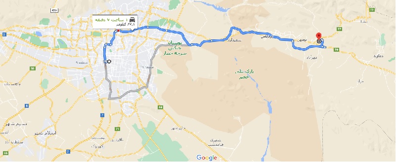 فاصله تهران تا رودهن با نقشه
