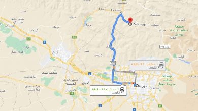 فاصله تهران تا شهرستانک با نقشه