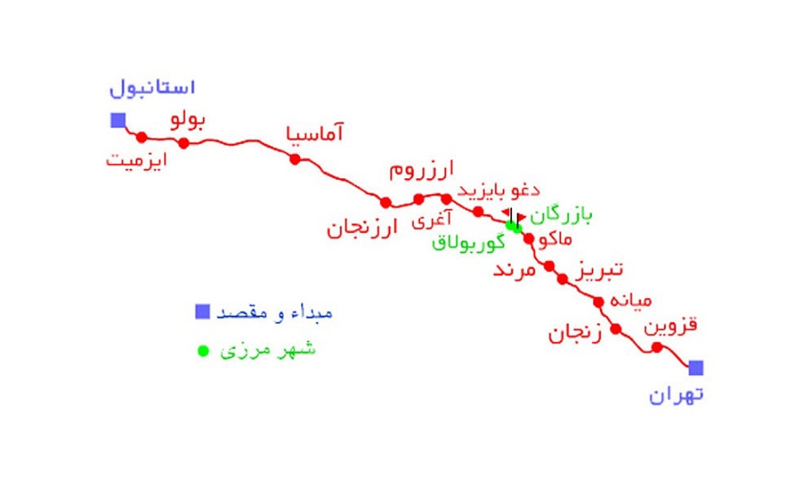 مسیر قطار تهران به استانبول