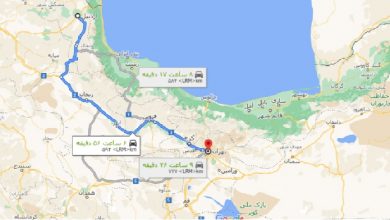 فاصله اردبیل تا تهران با نقشه