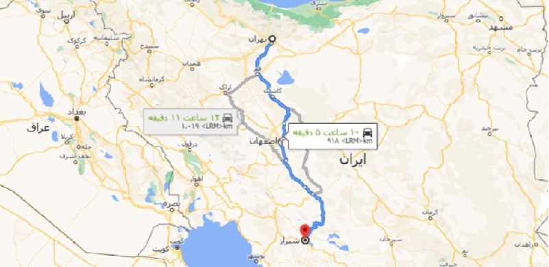 فاصله تهران تا شیراز