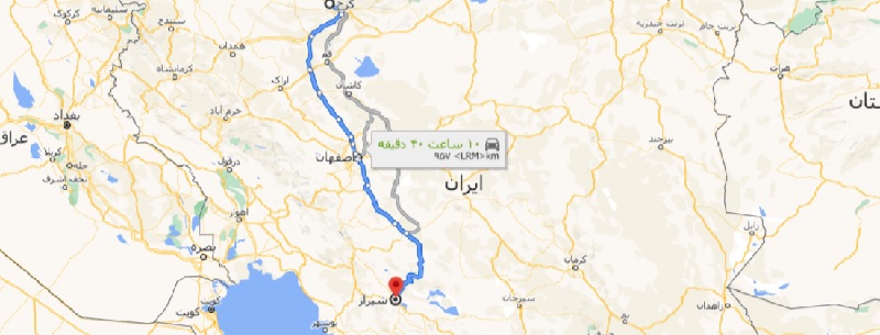 فاصله کرج تا شیراز