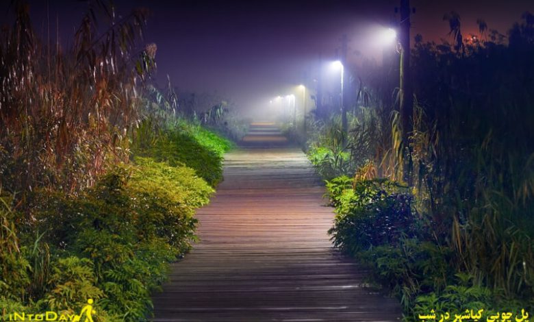 پل چوبی کیاشهر در شب