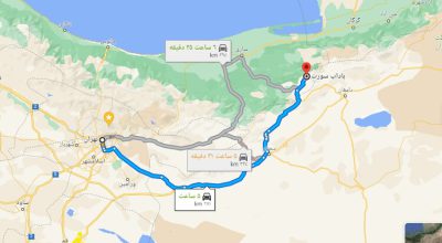 فاصله تهران تا باداب سورت از سه جاده